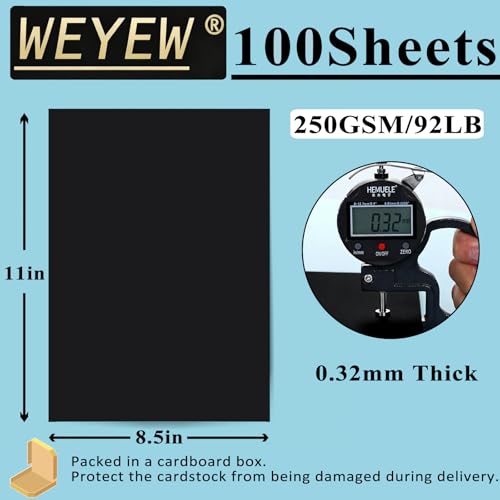 100 Sheets 92lb Black Cardstock, 8.5" x 11", Thick Black Paper DIY Craft Blank Invitation Halloween Supply, 92LB Cover 250 GSM - color: Black, size: 92lb-100sheets