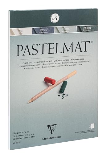 Clairefontaine - Ref 96115C - Pastelmat Pastel Card Pad No.5 (12 Sheets) - 360gsm Card - 30 x 40cm - Assorted Colours - Specially Formulated for Use with Pastels - size: 30 x 40 cm, style: Card Pad No 5