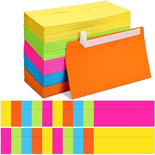 500 Pcs #10 Colored Envelopes Letter Size Business Envelopes Neon Adhesive Standard for Office Check Invoices Letters Letterhead Invitations Announcements 4-1/8 x 9-1/2''(Neon Color) - color: Neon Color