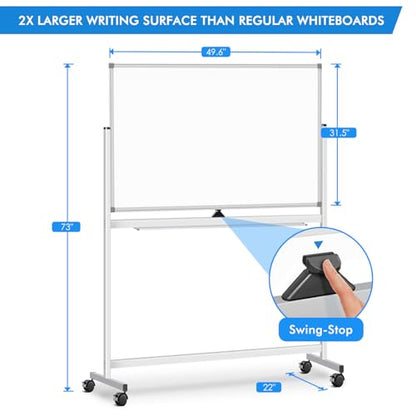 Maxtek Rolling White Board on Wheels 48x32 inch Double Side Magnetic Dry Erase Board with Stand, Aluminum Frame Easel Mobile Standing Whiteboard for Office, Classroom & Home - color: Silver, size: 48 x 32 inches