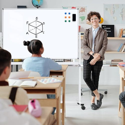 White Board on Wheels, 48 x 32 Inches Height-Adjustable Large Rolling Whiteboard, Mobile Magnetic Dry Erase Board with Stand, Double-Sided Standing Whiteboard for Office, Home, Classroom, School - color: White - Upgraded, size: 48"x32"