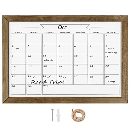 Dry Erase Monthly Calendar Whiteboard, Small Magnetic White Board for Wall, Office/School/Home, Solid Pine Wood Rustic Brwon Frame Hanging Board for Kitchen Grocery List, 10.6"x 14.6"(YL-RB-2737-B) - color: Rustic Brwon, size: 10.6"W x 14.6"H