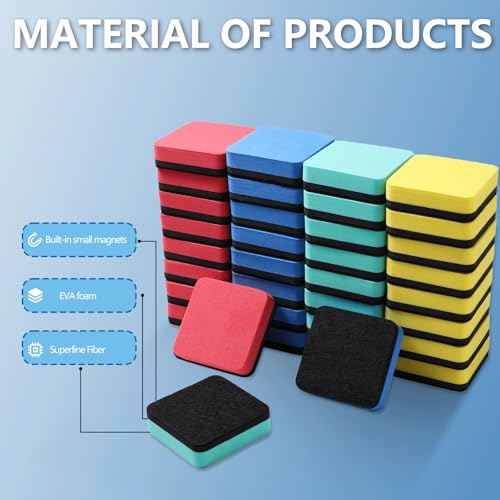 XKDOUS 35 Pack Dry Erase Eraser, Magnetic Whiteboard Eraser Bulk, Small White Board Eraser for Kids, Dry Erase Board Eraser, Mini Dry Erase Erasers Perfect for Classroom(4 Color Set, 2 x 2 Inch) - color: Green, Blue, Yellow, Red