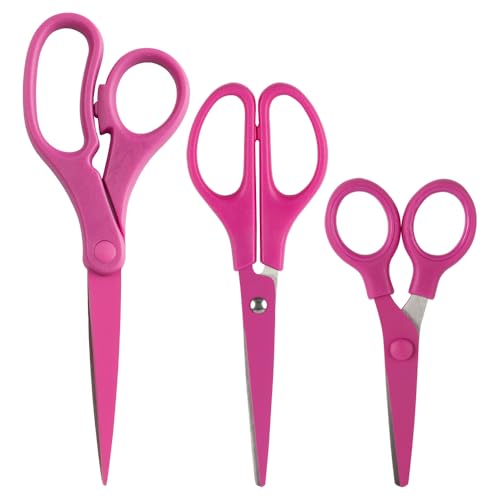 JAM PAPER Multi Purpose Scissors Set - Pink - Assorted Sizes - Ergonomic Handle & Stainless Steel Pointed Tip Blades - 3/Pack - color: Pink, size: Assorted Sizes