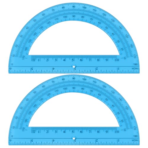 Unjoo Plastic Protractor Math Protractors 180 Degrees for Geometry Classroom Student School Office Supplies, 6 Inch, Pack of 2 (Blue) - color: Blue