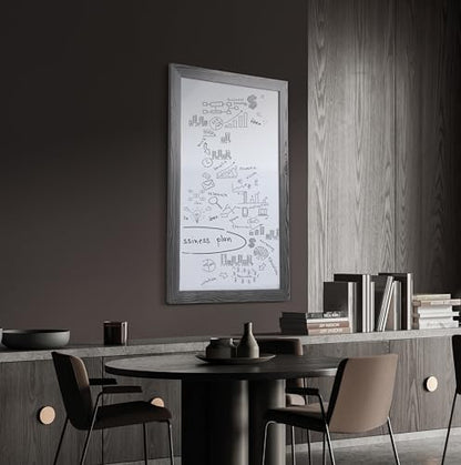 Real Wooden Framed Magnetic Dry Erase Whiteboard, 24" X 36", Vertical/Horizontal Wall Mount, Includes Black Marker, Eraser and 4 Magnets, by Better Office Products (Gray Wash) - style: Gray Wash