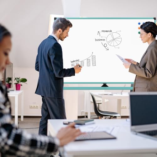 Rolling Whiteboard, 48x32 Inches Dry Erase Board with Stand, Magnetic Mobile Whiteboard on Wheels, Standing White Board for Office, School, Home, Large Double Sided White Board with Paper Pad - color: Light Blue, size: 48"x32"