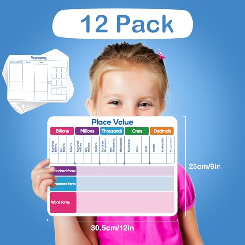 Aizweb 12 Pack Place Value Dry Erase Board Card,12" x 9"Regrouping Base Ten Small Whiteboard Math Manipulatives Addition Subtraction Game for Student Classroom Must Have Homeschool Teacher Supplies - style: 12 Pack Place Value