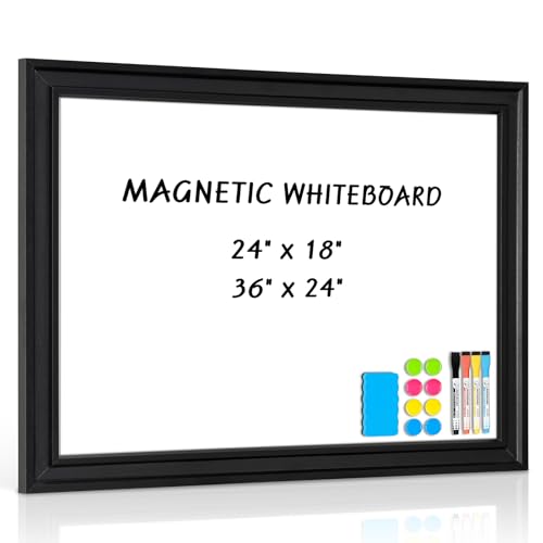 Dry Erase White Board for Wall, 24"x18", Black Wooden Frame | Magnetic, Decorative Whiteboard, Wall Mounted, for Home, Office, Kitchen, Dorm - color: Black, size: 24"W x 18"H