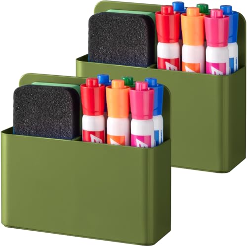 BEYGORM 2 Pack Plastic Magnetic Pen Holder for Refrigerator, Dry Erase Marker Holder for Whiteboard，Magnet School Locker Organizer Accessories, Pencil Cup, Pen Caddy (Army Green) - color: Army Green