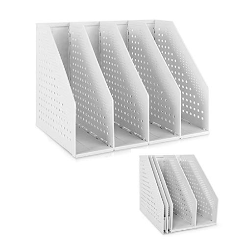 SAYEEC Collapsible Magazine Holder Plastic Desktop 4 Compartment File Desk Magazine Organizer Vertical File Divider Sorter Storage Document Organizer for Office Home School Gray - color: Gray (4 Compartments)