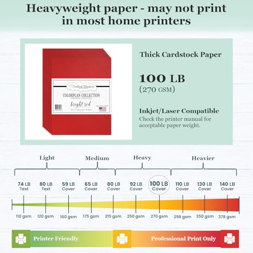 Cardstock Warehouse Colorplan Bright Red Cardstock Paper – 25 Sheets, 8.5 x 11" – 100 lb. / 270 GSM Premium Matte Cover Cardstock for Invitations, Card Making, Scrapbooking & DIY Projects - color: Bright Red