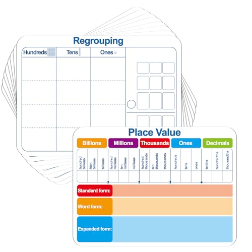 24Pcs Place Value Double Sided Cardboard for Students Dry Erase Sheets Billions to Decimal Numbers Whiteboard Math Regroups Manipulatives Supplies for Teacher Teaching Tool Portable Learning 12" x 9" - style: Math Regroup & Place Value