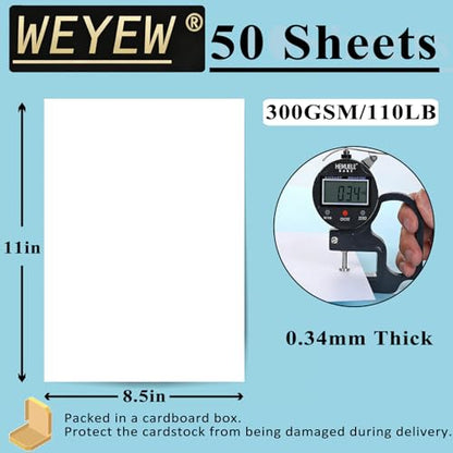 50 Sheets 110lb White Cardstock, 8.5" x 11", Heavyweight Bright White Paper Greeting Cards DIY Craft Card Making, 110LB Cover 300 GSM - color: White, size: 110lb-50Sheets