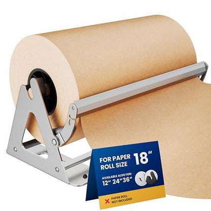 DIY Crew 18 Inch Paper Roll Dispenser and Cutter - Heavy-Duty Wall Mountable, Non Slip Tabletop - Kraft, Freezer, Butcher Paper - Up to 1000ft Rolls - color: Silver, size: 18"