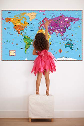 kids illustrated world map: 50" X 32" Ready to Display