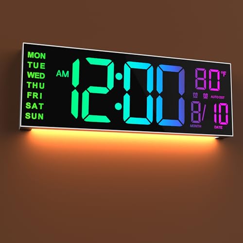 JALL 16" Large Digital Wall Mount Clock, Count Down Timer, Alarm, Big LED, 8 RGB Color, DST, Temperature for Living Room Classroom Desk, Xmas, Birthday Gift for Senior Mom Dad (White Shell, 16 inches) - color: A White Shell, size: 16 inches