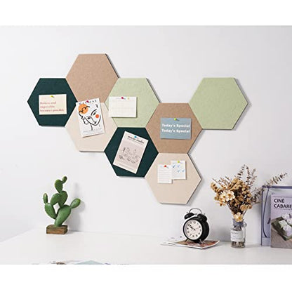 LAJAR 8 Pcs Self Adhesive Felt Bulletin Board Tiles (Large), Hexagon Color Felt Pin Board Wall Tiles for Photos, Pictures, Memos (Green Large) - color: Green