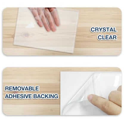 H4D 48 Pack Labels for Storage Bins, 4" x 6" Plastic Clear Adhesive Index Card Holders, Tote Label Pockets for Organizing Storage, Library Card, Shelves - size: 4" x 6", style: 48 Pack