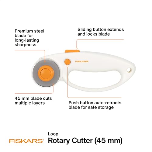 Fiskars 45mm Rotary Cutter for Fabric with Ergonomic Loop Grip, Premium Steel Rotary Fabric Cutter Blade for Precise Cuts, Arts and Crafts, Sewing Supplies and Quilting Tools - color: Standard