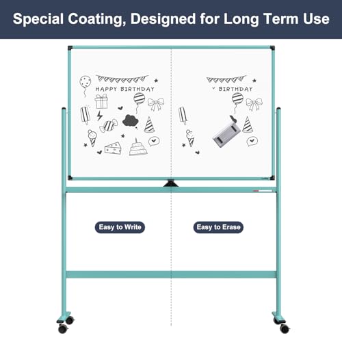 Rolling Whiteboard, 48x32 Inches Dry Erase Board with Stand, Magnetic Mobile Whiteboard on Wheels, Standing White Board for Office, School, Home, Large Double Sided White Board with Paper Pad - color: Light Blue, size: 48"x32"