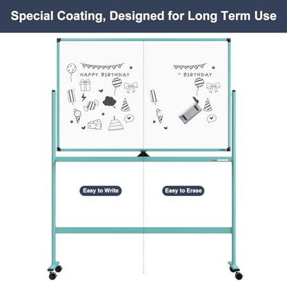 Rolling Whiteboard, 48x32 Inches Dry Erase Board with Stand, Magnetic Mobile Whiteboard on Wheels, Standing White Board for Office, School, Home, Large Double Sided White Board with Paper Pad - color: Light Blue, size: 48"x32"