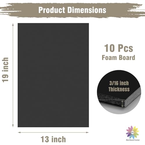 Mat Board Center, Pack of 10 Acid-Free Foam Boards, 13x19 inch Black Foam Boards, 3/16" Thick - color: Black, size: 13x19