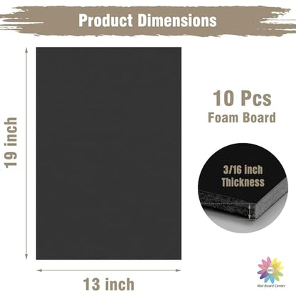 Mat Board Center, Pack of 10 Acid-Free Foam Boards, 13x19 inch Black Foam Boards, 3/16" Thick - color: Black, size: 13x19