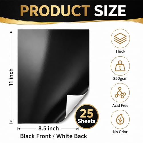 25 Sheets Black Mirror Cardstock Paper 8.5 x 11 Metallic Shimmer Sheets 250gsm/92lb Heavyweight Scrapbook Paper for Certificates, Invitations, Greeting Cards, Crafts, Graduations - color: Black