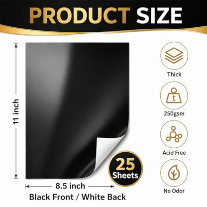 25 Sheets Black Mirror Cardstock Paper 8.5 x 11 Metallic Shimmer Sheets 250gsm/92lb Heavyweight Scrapbook Paper for Certificates, Invitations, Greeting Cards, Crafts, Graduations - color: Black