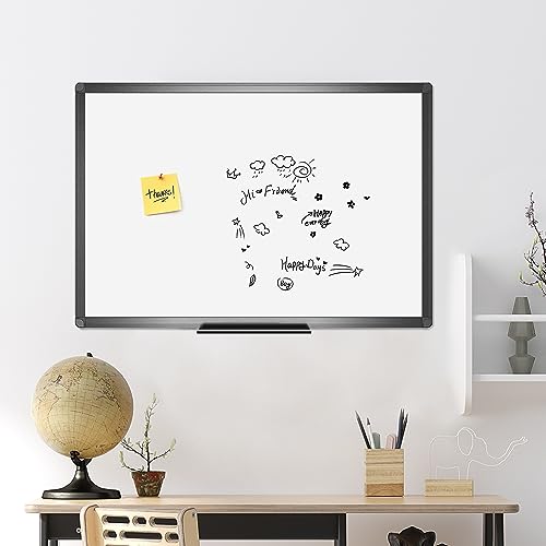 VIZ-PRO Magnetic Whiteboard/Dry Erase Board with Black Aluminium Frame, 24 X 18 Inches, Includes 1 Eraser & 2 Markers & 4 Magnets - size: 24"W x 18"H