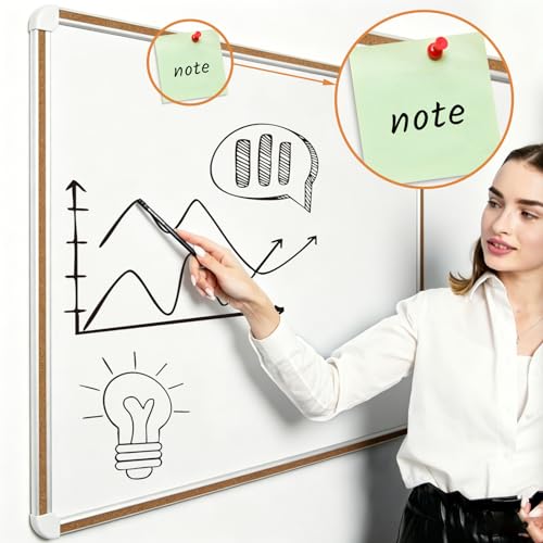 Large Magnetic White Board for Wall,Aluminum & Cork Strip Frame Whiteboard for Office,Presentation Dry Erase Board Wall Mount,Large Whiteboard for School Classroom Huge Whiteboards (48" W x 36" H) - size: 48"W x 36"H