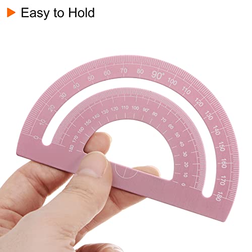 HARFINGTON 4pcs Geometry Set 15cm Metric Measure Laser Engraving Aluminum Ruler Metal Ruler Set Triangle Protractor Ruler Tool Set for Classroom, Office, Home, Pink - color: Pink