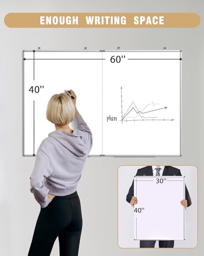 60"X 40" Large Magnetic Dry Erase Whiteboard, Wall Hanging Board with 4 Pens & 1 Dry Erasers & 6 Magnets, Sliver Aluminum Frame White - color: White, size: 60"W x 40"H