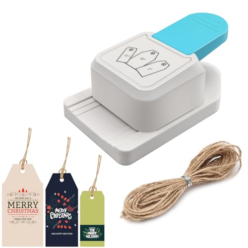 3 in 1 Craft Tag Punch Gift Tag Paper Punch，Paper Craft Tag Punch 1.5" 2" 2.5" with 1 Roll Hemp Rope 32.8 Feet Square Shape Small Hole Punch for Paper Crafting Scrapbooking Cards DIY Arts Crafts - color: Square Shape + Rope
