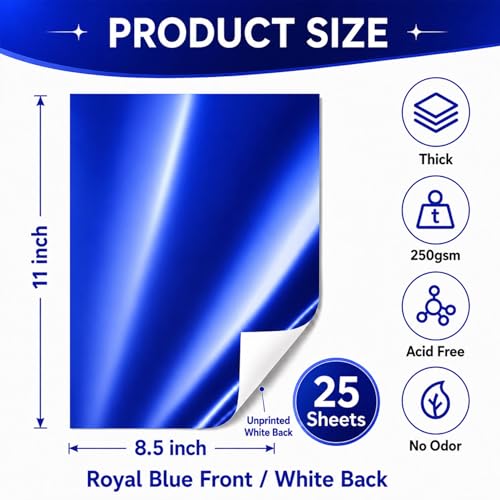 25 Sheets Metallic Blue Cardstock Paper Cardstock 8.5 x 11 Shimmer Sheets 250gsm/92lb Heavyweight Scrapbook Paper for Certificates, Invitations, Greeting Cards, Crafts, Graduations - color: Blue