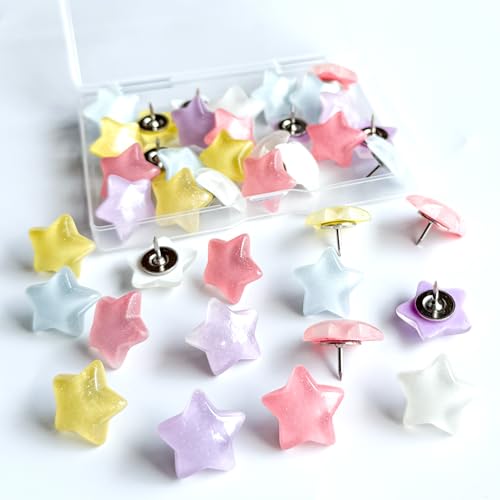 Thumb Tacks for Walls, Decorative Push Pins and Tacks for Bulletin Board,25Pcs Star-Shaped Thumbtacks, Ideal Desk Accessories for Office Decor,Home and School (Luminous Star) - color: Luminous Star