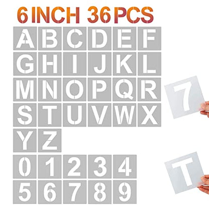 YEAJON 6 Inch Letter Stencils and Numbers, 36 Pcs Alphabet Art Craft Stencils, Reusable Plastic Templates for Wood, Wall, Fabric, Rock, Signage(6 Inch) - size: 6 Inch