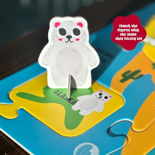Dinomini Giant USA Map Puzzle for Kids - with Interactive Standing Figures - Floor Puzzles for Kids Ages 3-5 - Preschool Learning Activities - Learning & Educational Toys - color: Usa Map