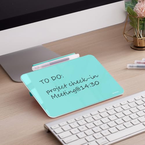 TSJ OFFICE Small Desktop Whiteboard - Glass Dry Erase Board 8 X 6 Inches Tabletop Easel Whiteboard with Stand, Desk Board Buddy for Artist, Teacher and Student - color: 8 X 6 Inches - Light Blue