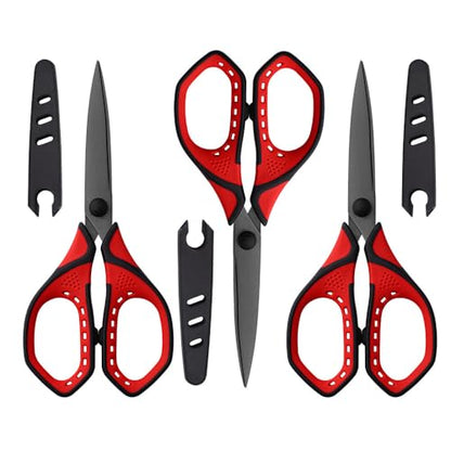 Jasni 3 Pack Teflon blackening Non-Stick Premium 7.5" Titanium No Rust Super Sharp Scissors Shears Soft Comfort-Grip for Office School Home Art Craft DIY student paper Sewing Fabric (Red) - color: Red
