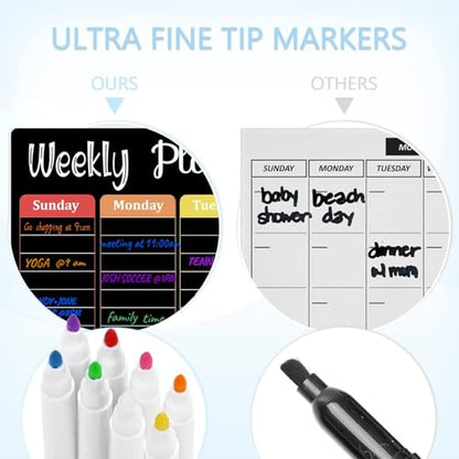 Hivillexun Magnetic Black Dry Erase Calendar White Board Set (3-Pack) - Monthly, Weekly Planners & Daily Notepad for Fridge, Home & Office, Includes 8 Markers - color: Black Monthly/Weekly/Daily Planners + 8 Markers & Eraser