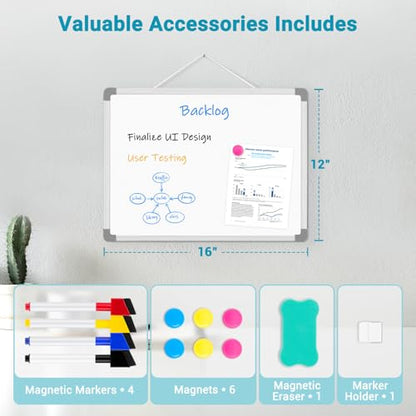 Double-Sided Magnetic Small White Board, 16" x 12" | Dry Erase Board Whiteboard for Wall Hanging White Board Dry Erase for College Dorm Room, School, Home, Office - color: Gray
