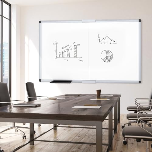 VIZ-PRO Magnetic Dry Erase Board, 72 X 40 Inches, Foldable Wall-Mounted Whiteboard with Silver Aluminum Frame & Marker Tray for School Office and Home - size: 72"W x 40"H