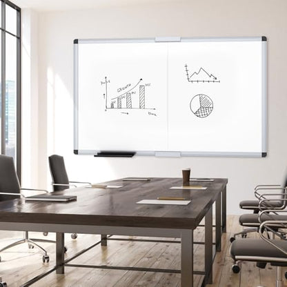 VIZ-PRO Magnetic Dry Erase Board, 60 X 48 Inches, Foldable Wall-Mounted Whiteboard with Silver Aluminum Frame & Marker Tray for School Office and Home 5' X 4' - size: 60 X 48 Inches
