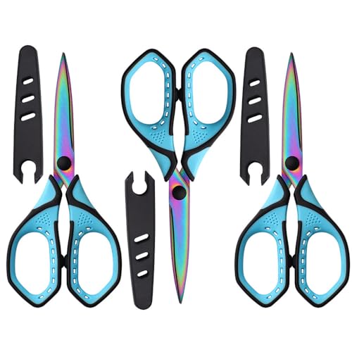 Jasni 3 Pack Teflon blackening Non-Stick Premium 7.5" Titanium No Rust Super Sharp Scissors Shears Soft Comfort-Grip for Office School Home Art Craft DIY student paper Sewing Fabric (Blue) - color: Blue
