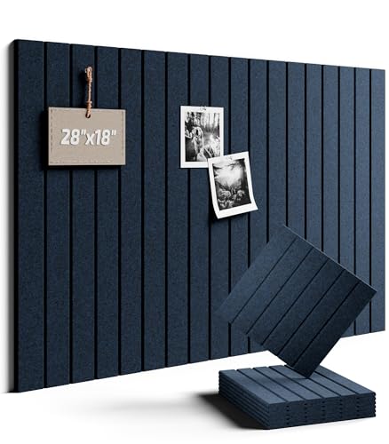 Felt Bulletin Board Tiles -28"x18" with 40 Adhesive Tabs, Cork Board Alternative for Office Decor, Push Pin Board Wall Organizer 6-Pack (Carbon Blue) - color: Carbon Blue, size: Fine-Stripe