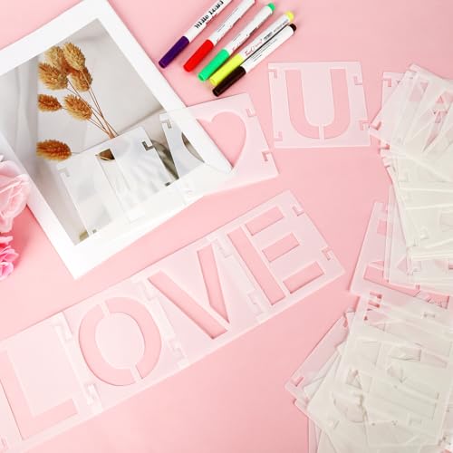3.5Inch Letter Stencils for Painting, 43 Pcs Reusable Alphabet Symbol Numbers Stencils Interlocking Kit for Painting on Wood, Wall, Fabric, Rocks, Chalkboard, Sign & DIY Art (3.5 inch) - size: 3.5 inch