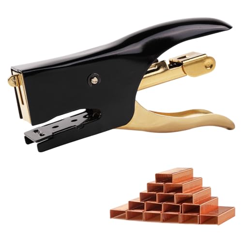 Vintage Mini Stapler - 12 Sheet Capacity Small Hand Held Plier Stapler with 3000PCS No. 10 Staples for Office, School, Crafting, Sealing Kraft Takeout Bags (Black, Mini) - color: Black