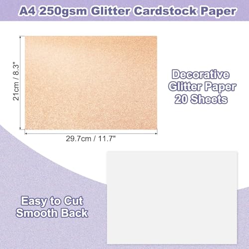 PATIKIL 20Sheets Champagne Glitter Cardstock, 8.3x11.7 in A4 Glitter Paper Card Stock Shiny Scrapbook 250gsm Sparkly Paper Large Shimmer for Crafts Scrapbook DIY Art Wedding Party - color: Champagne, size: 8.3x11.7 In